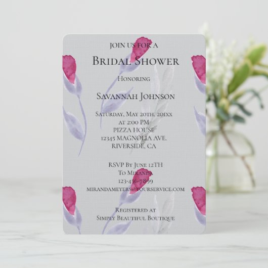 Grey Pink Flowers Vrijgezellenfeest Kaart (Staand voorkant)