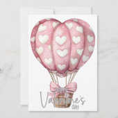 Grey pink heart balloon Happy Valentines Day Feestdagenkaart (Voorkant)