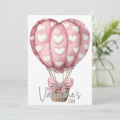 Grey pink heart balloon Happy Valentines Day Feestdagenkaart (Staand voorkant)