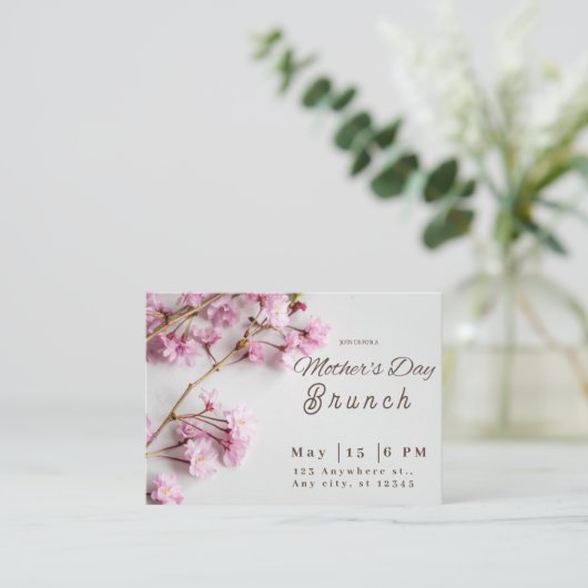 Grey Pink Modern Moederdag Brunch Uitnodiging Informatiekaartje (Staand voorkant)