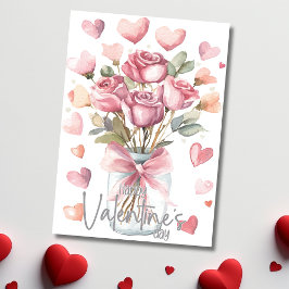 Grey pink rose jar Happy Valentines Day Feestdagenkaart
