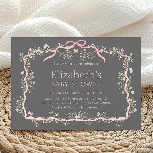 Grey & Pink Spring Garden Baby shower Kaart