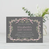 Grey & Pink Spring Garden Baby shower Kaart (Staand voorkant)