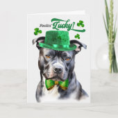 Grey Pit Bull Dog Feelin' Lucky St Patrick's Day Feestdagen Kaart (Voorkant)
