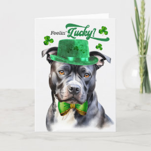 Grey Pit Bull Dog Feelin' Lucky St Patrick's Day Feestdagen Kaart