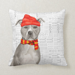 Grey Pit Bull Terrier Waterverf Kerstmis Kussen