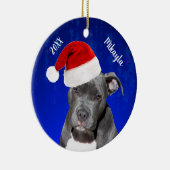 Grey Pit Bull with Santa Hat Christmas Ceramic Orn Keramisch Ornament (Rechts)