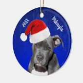 Grey Pit Bull with Santa Hat Christmas Ceramic Orn Keramisch Ornament (Links)