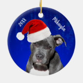 Grey Pit Bull with Santa Hat Christmas Ceramic Orn Keramisch Ornament (Achterkant)