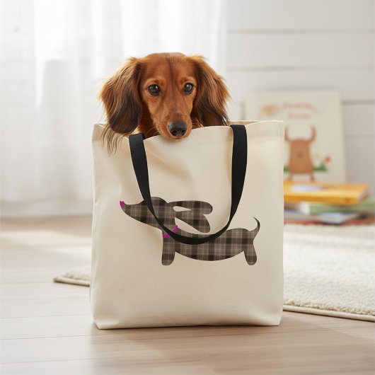 Grey Plaid Dachshund Wiener Dog Canvas tas