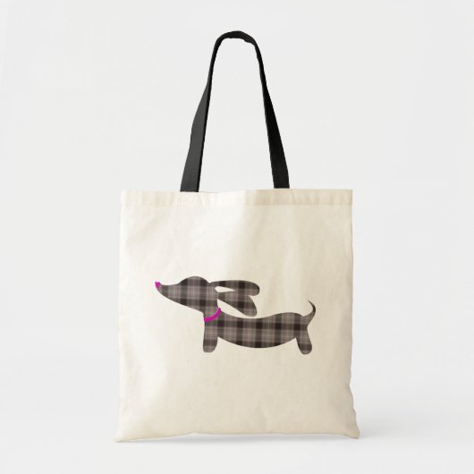 Grey Plaid Dachshund Wiener Dog Canvas tas (Voorkant)