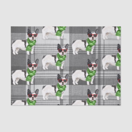 Grey Plaid en Boston Terrier Kerstmis Tissuepapier (Voorkant)