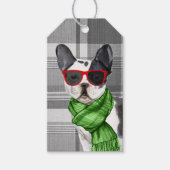 Grey Plaid en een Schattigee Boston Terrier Dog Ch Cadeaulabel (Voorkant)