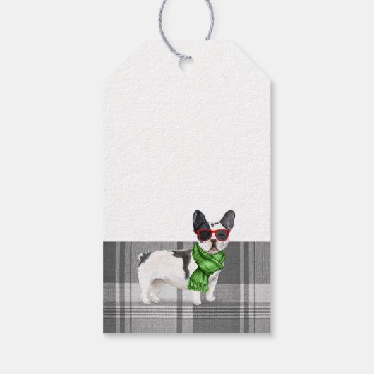 Grey Plaid en een Schattigee Boston Terrier Dog Ch Cadeaulabel (Achterkant)