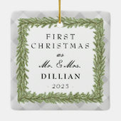 Grey Plaid Gingham foto 1e Kerstmis Getrouwd Keramisch Ornament (Achterkant)