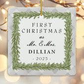 Grey Plaid Gingham foto 1e Kerstmis Getrouwd Keramisch Ornament