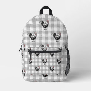 Grey Plaid Roosters Bedrukte Rugzak