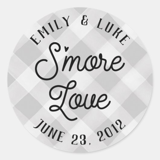 Grey Plaid S'more Liefde Baby shower Favor Sticker (Voorkant)