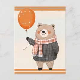Grey Plaid Trui Beer met Oranje Plaid Sjaal Briefkaart