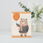Grey Plaid Trui Beer met Oranje Plaid Sjaal Briefkaart (Staand voorkant)