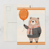 Grey Plaid Trui Beer met Oranje Plaid Sjaal Briefkaart (Voorkant / Achterkant)