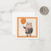 Grey Plaid Trui Beer met Oranje Plaid Sjaal Notitiekaartje (Voorkant / Achterkant in situ)