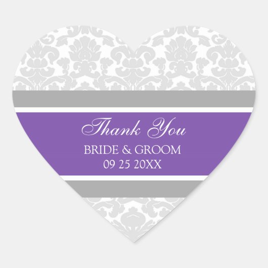 Grey Plum Damask Dank u bruiloft gunst Labels (Voorkant)