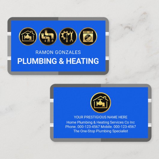 Grey Plumbing Pipe Frame Gold Handyman Tools Visitekaartje (Voorkant / Achterkant)
