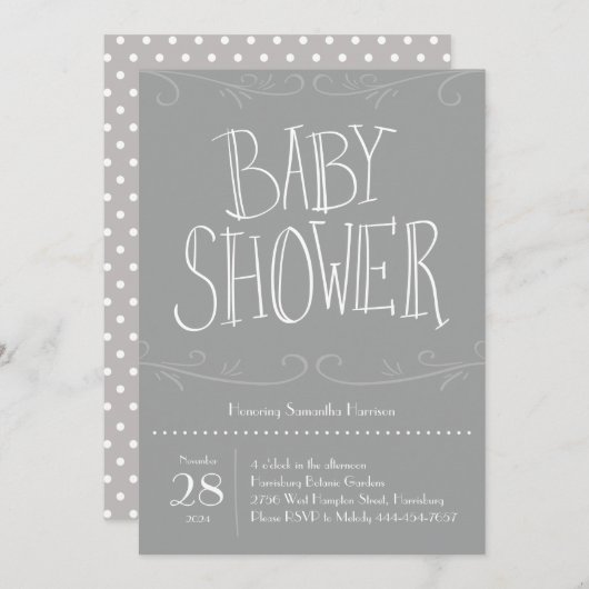 Grey Polka Dot Baby shower Grijs Modern Kaart (Voorkant / Achterkant)