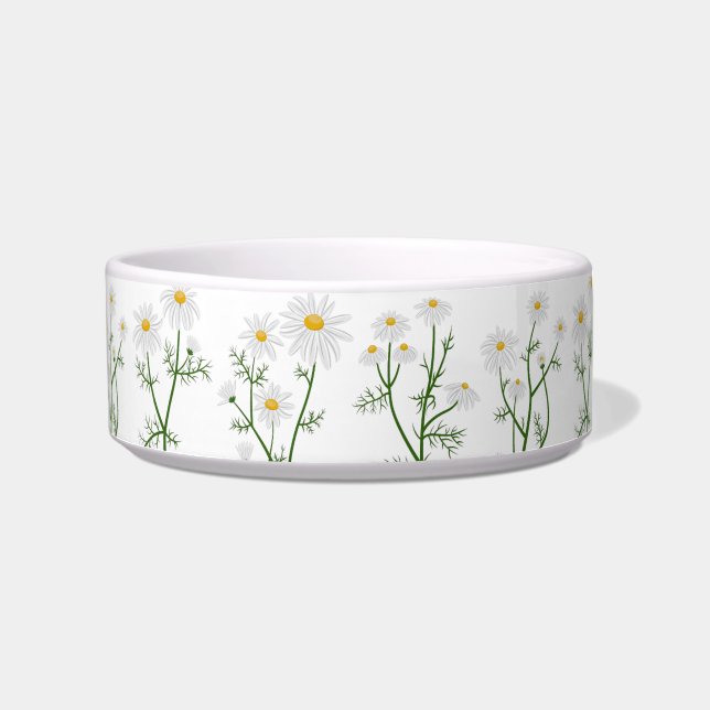 Grey Polka Dot-Daisy Pet Bowl Voerbakje (Voorkant)
