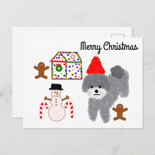Grey Poodle Briefkaart met kerstmis #1 (Voorkant / Achterkant)