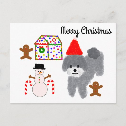 Grey Poodle Briefkaart met kerstmis #1 (Voorkant)