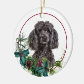 Grey Poodle Dog Evergreen Berry Wreath Keramisch Ornament (Links)