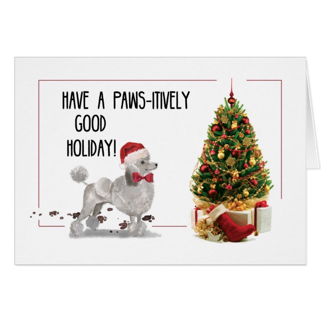 Grey Poodle Funny kersthond met boom (Voorkant Horizontaal)