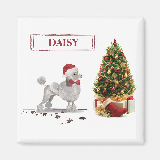 Grey Poodle Funny kersthond met boom Magneet (Voorkant)