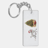 Grey Poodle Funny kersthond met boom Sleutelhanger (Voorkant Links)