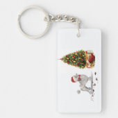 Grey Poodle Funny kersthond met boom Sleutelhanger (Voorkant)
