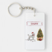 Grey Poodle Funny kersthond met boom Sleutelhanger (Voorkant)