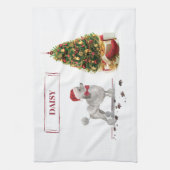 Grey Poodle Funny kersthond met boom Theedoek (Verticaal)