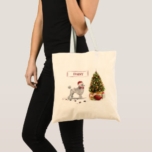Grey Poodle Funny kersthond met boom Tote Bag