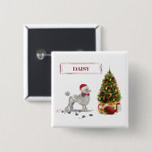 Grey Poodle Funny kersthond met boom Vierkante Button 5,1 Cm (Voorkant /achterkant)