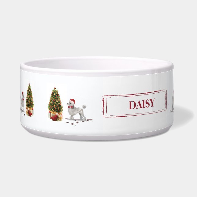 Grey Poodle Funny kersthond met boom Voerbakje (Links)