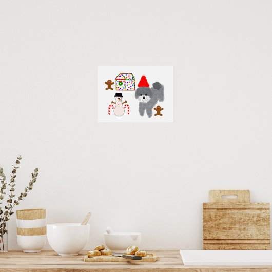 Grey Poodle Kerstmis #1-2 Poster (Keuken)