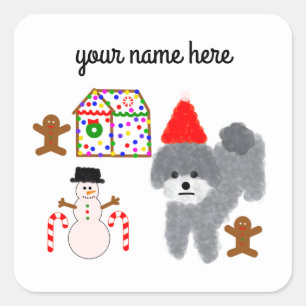 Grey Poodle Kerstmis #1-4 Stickers