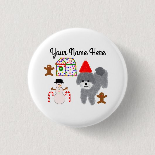 Grey Poodle Kerstmis #1 Button (Voorkant)