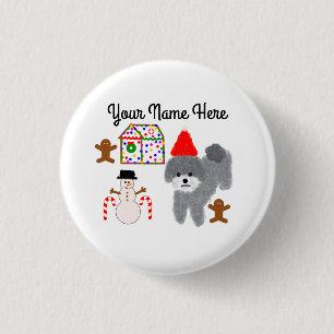 Grey Poodle Kerstmis #1 Button