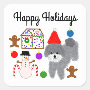 Grey Poodle Kerstmis #2-2 Stickers
