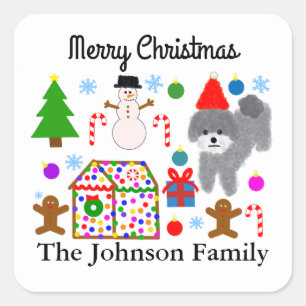 Grey Poodle Kerstmis #3-2 Stickers