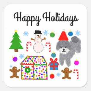 Grey Poodle Kerstmis #3-3 Stickers