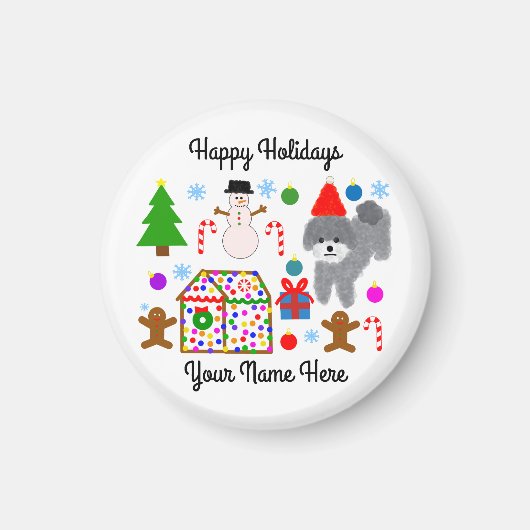 Grey Poodle Kerstmis #3 Round Magnet (Voorkant)